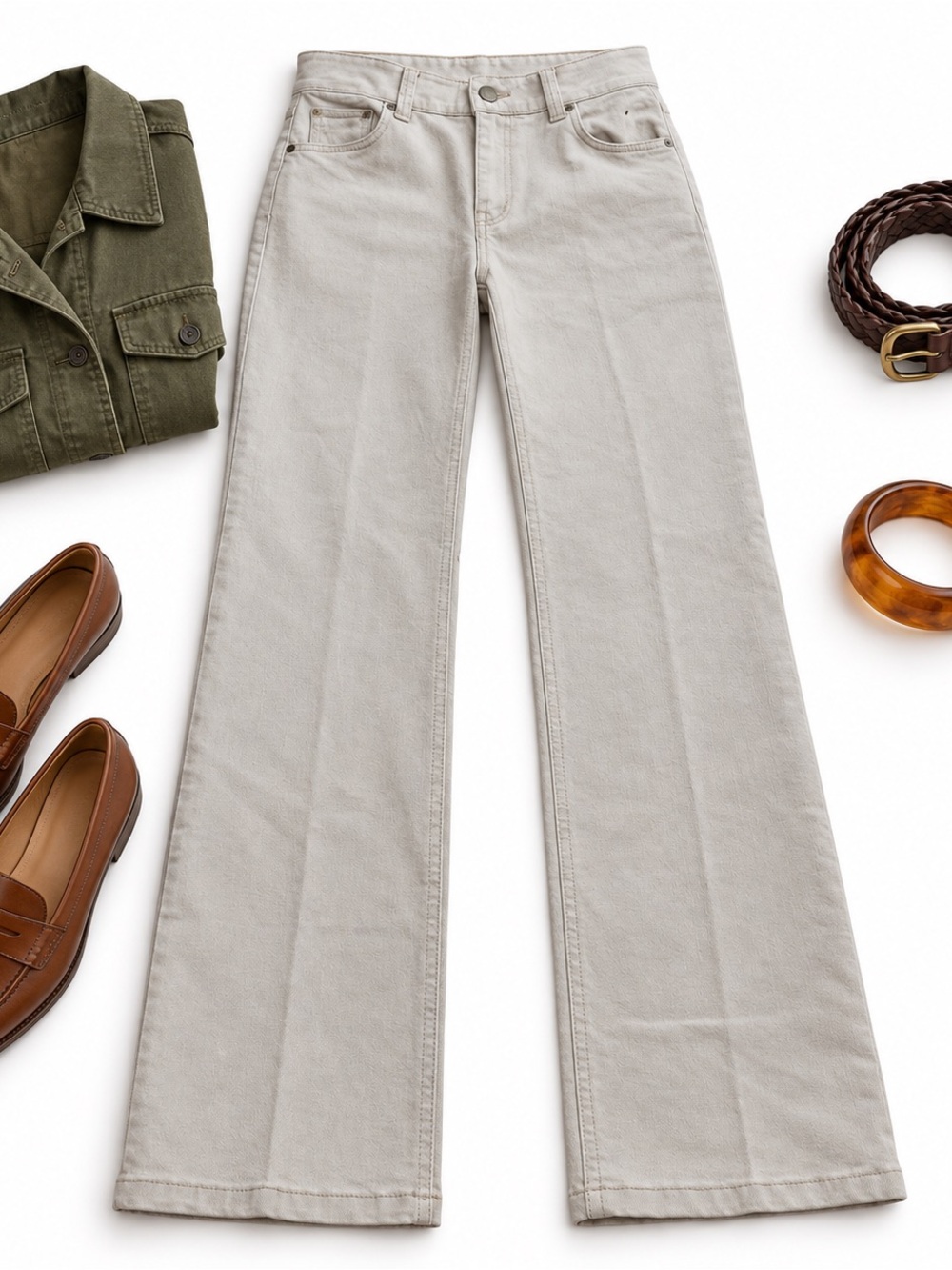 CAbi Lou Lou Jeans Women’s 4 Khaki Straight Leg Stretch Denim Pants Style 406
